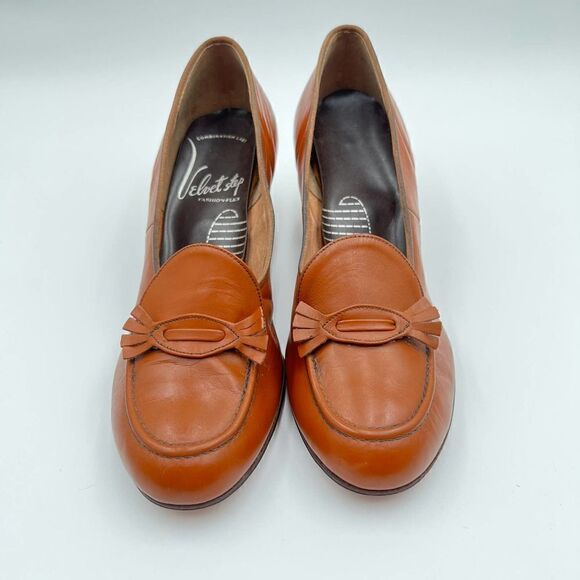 Velvet Step Vintage 1950’s Tan Brown Leather Women Heels Size 6.5 - Picture 4 of 12